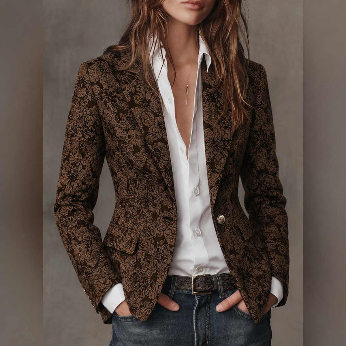 ESTELLE | BLAZER ENTALLADO DE JACQUARD CON ESTAMPADO DE CACHEMIRA