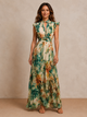 GRACE | VESTIDO LARGO DE CHIFÓN CON ESTAMPADO TROPICAL