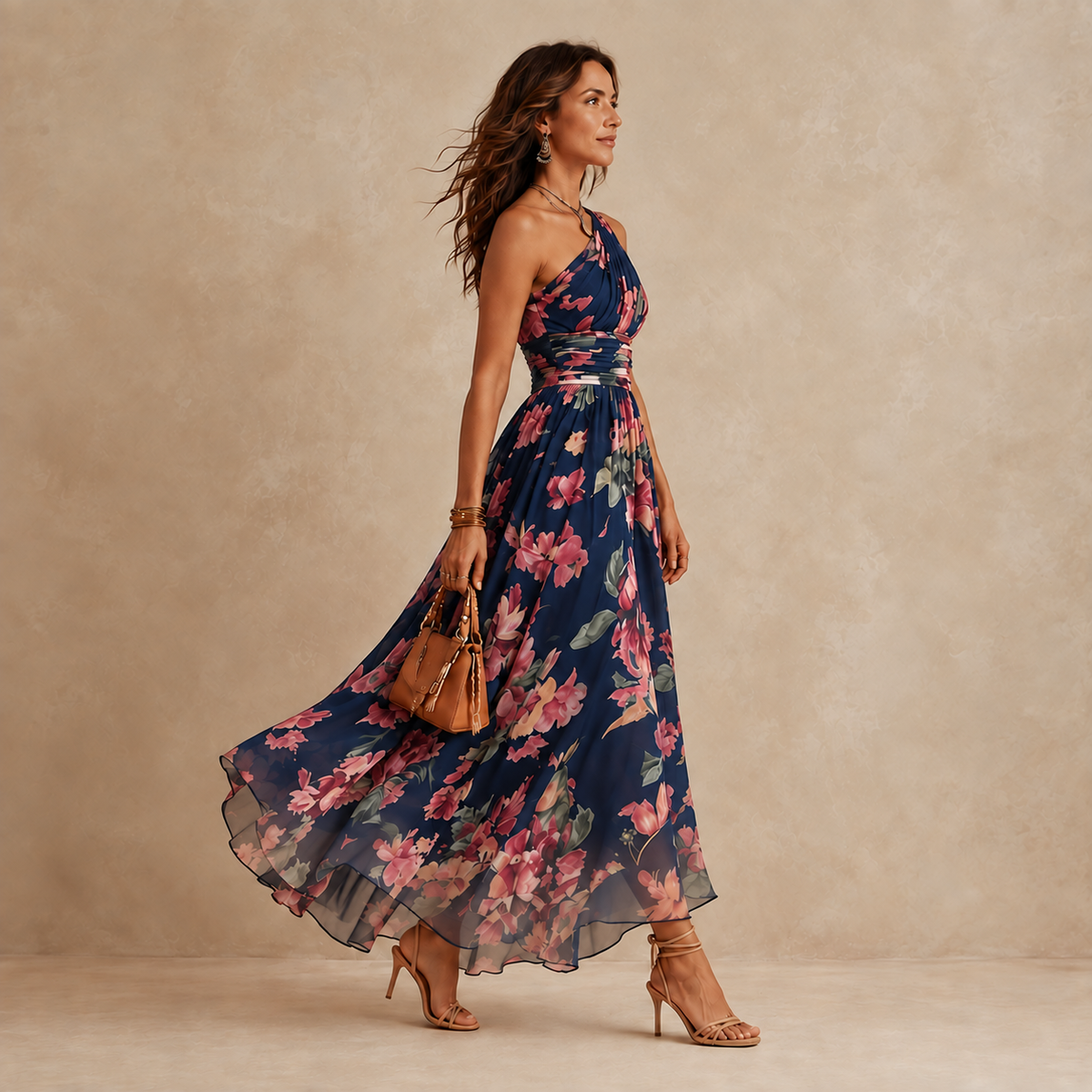 CELESTE | VESTIDO LARGO FLORAL DE UN HOMBRO