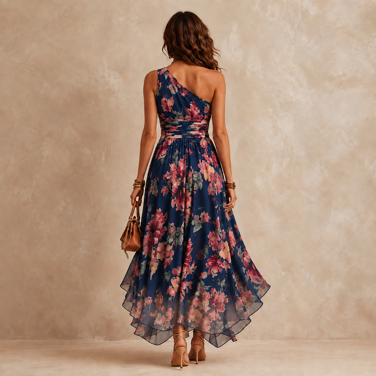 CELESTE | VESTIDO LARGO FLORAL DE UN HOMBRO