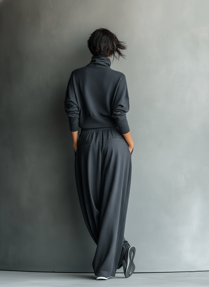 FÉLICITÉ | CONJUNTO DE PUNTO CON CUELLO ALTO Y PANTALÓN ANCHO