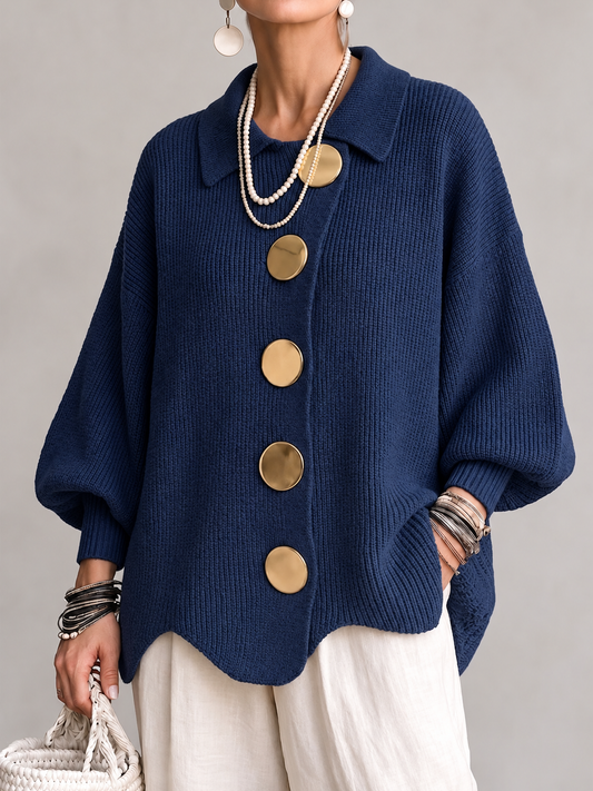 ISADORA | CÁRDIGAN OVERSIZE CON CUELLO Y GRANDES BOTONES METÁLICOS