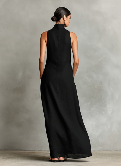 CARLAA | VESTIDO LARGO NEGRO MINIMALISTA