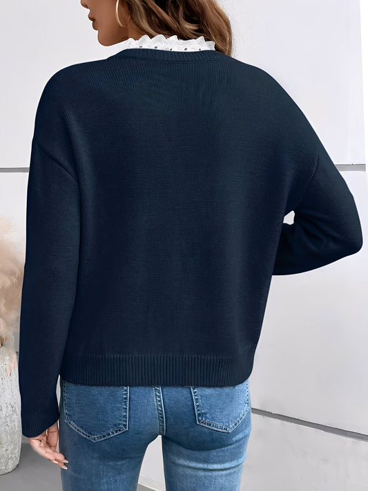CÉLINE | JERSEY ELEGANTE CON CUELLO DE ENCAJE Y TACTO DE CACHEMIRA