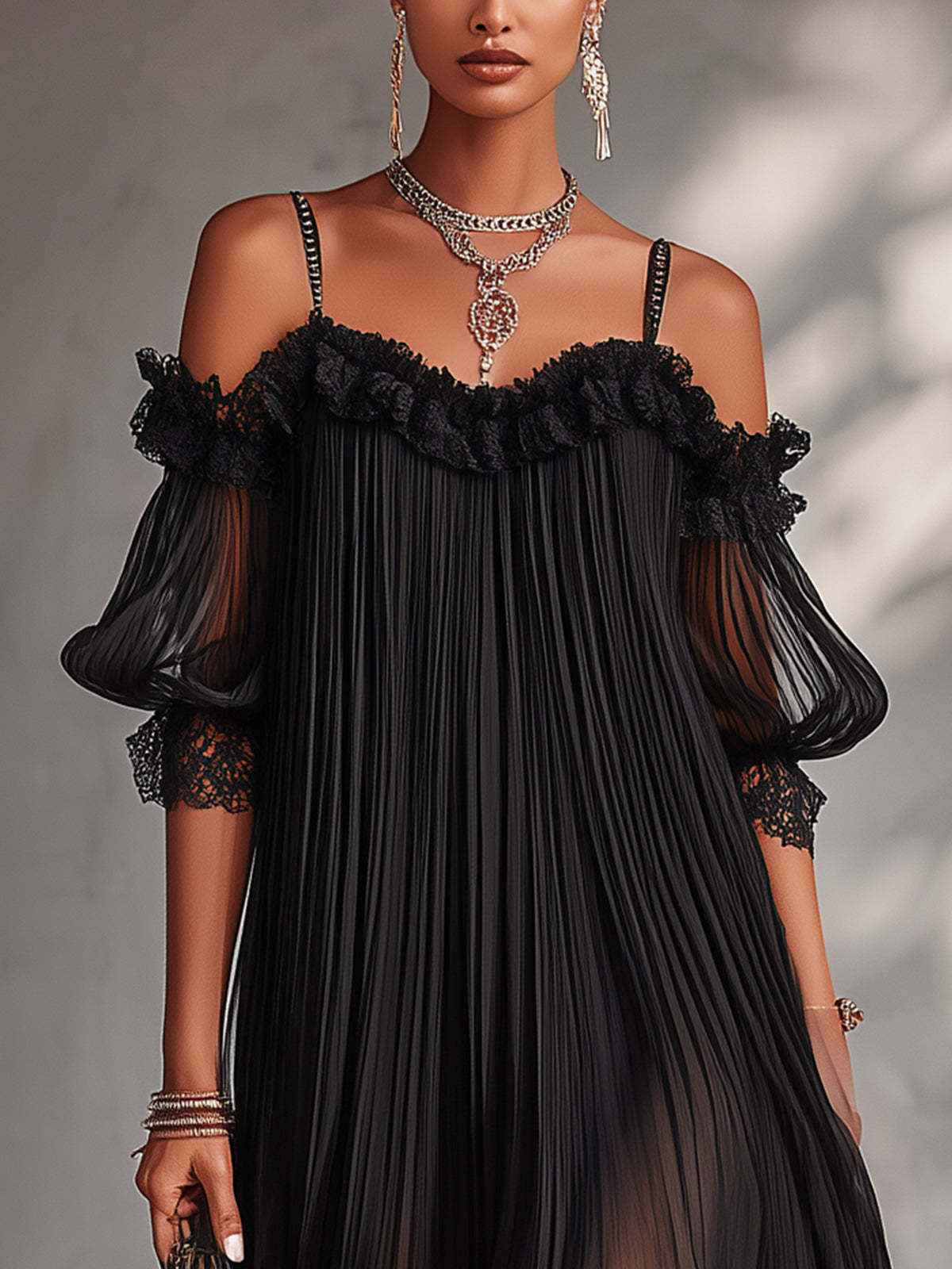 AURORE | VESTIDO LARGO DE GASA CON ESCOTE EN V