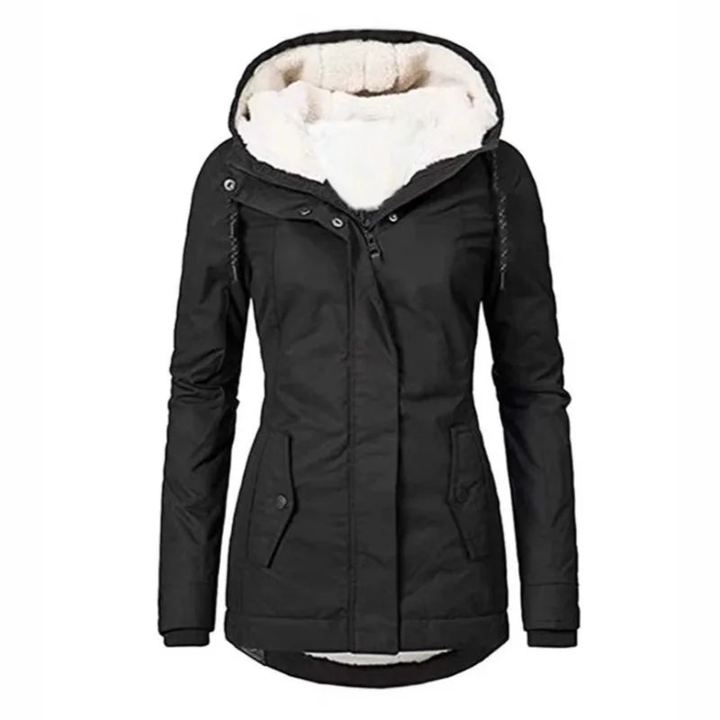 2025 Otoño e Invierno nueva chaqueta de mujer Color sólido chaqueta de lana mediana y larga para ir al trabajo Mujer
