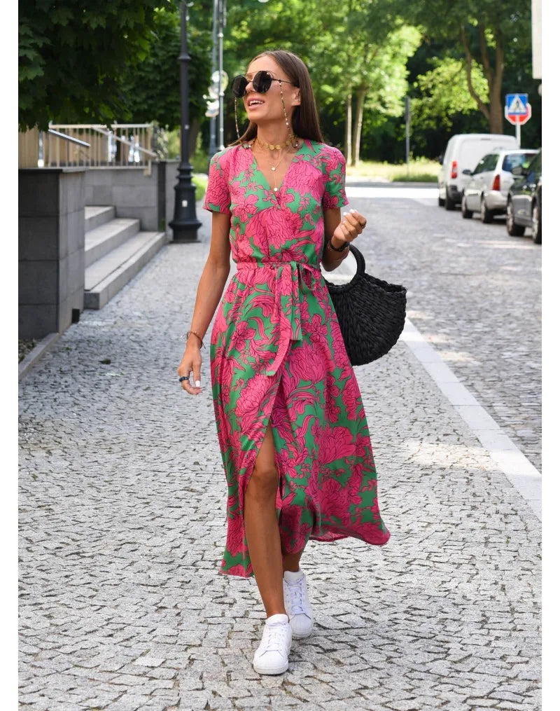 AMALIA | VESTIDO BOHEMIO ESTAMPADO CON ESCOTE EN V