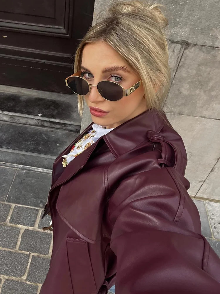ANABELLA | CHAQUETA RECTA DE CUERO CON CINTURÓN