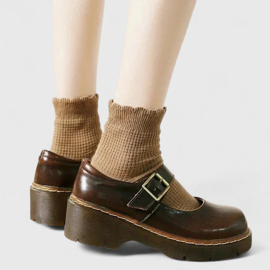 AVELINE | ZAPATOS MERCEDITAS DE CUERO CON PLATAFORMA