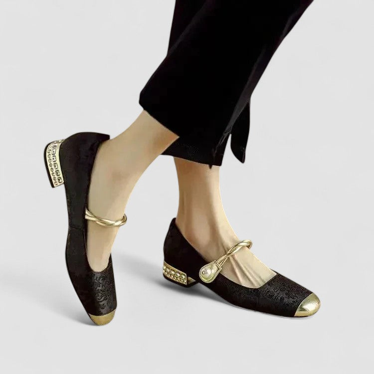 CAMILLE | ZAPATOS MERCEDITAS SATINADOS CON TACÓN JOYA
