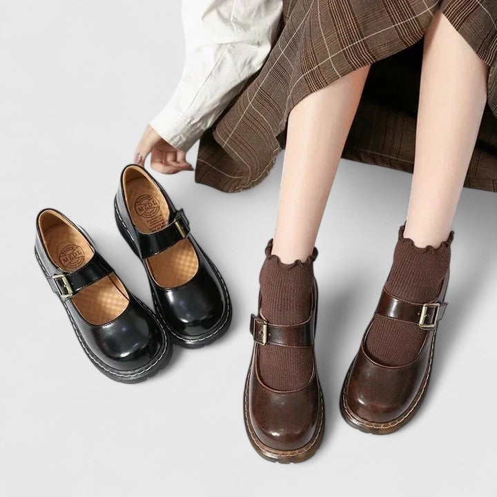 AVELINE | ZAPATOS MERCEDITAS DE CUERO CON PLATAFORMA
