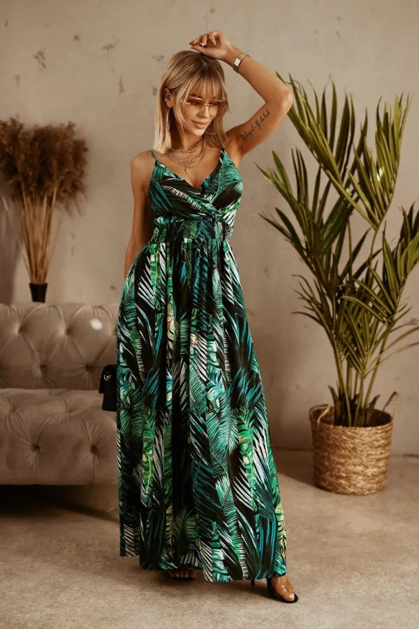 AMALIA | VESTIDO BOHEMIO ESTAMPADO CON ESCOTE EN V