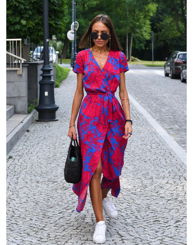 AMALIA | VESTIDO BOHEMIO ESTAMPADO CON ESCOTE EN V