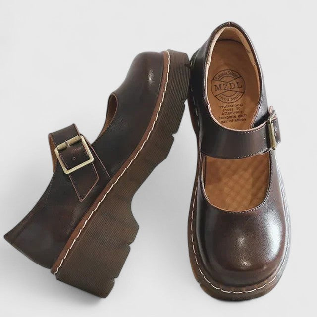 AVELINE | ZAPATOS MERCEDITAS DE CUERO CON PLATAFORMA