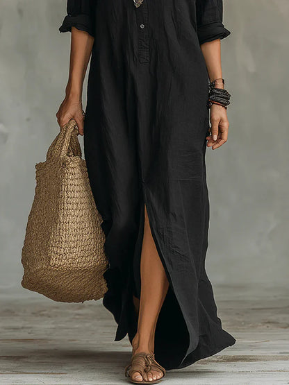 CARLA | VESTIDO MAXI NEGRO HOLGADO CON BOTONES