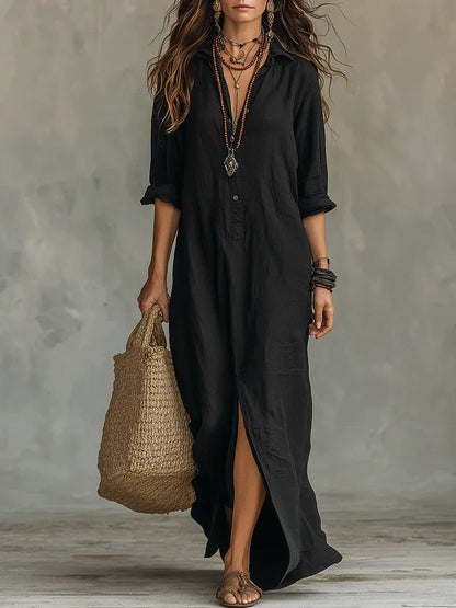 CARLA | VESTIDO MAXI NEGRO HOLGADO CON BOTONES