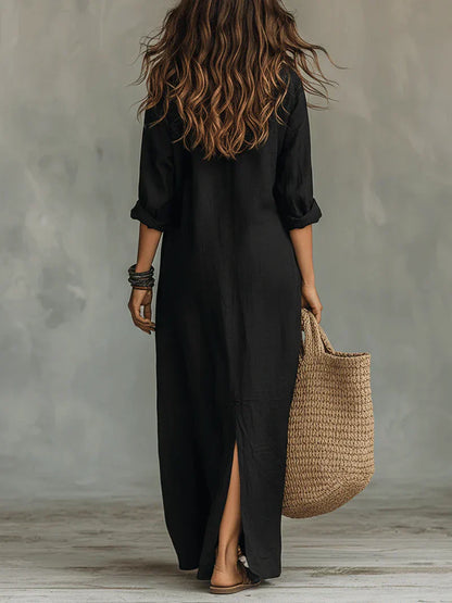 CARLA | VESTIDO MAXI NEGRO HOLGADO CON BOTONES