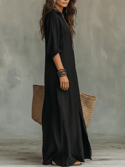 CARLA | VESTIDO MAXI NEGRO HOLGADO CON BOTONES