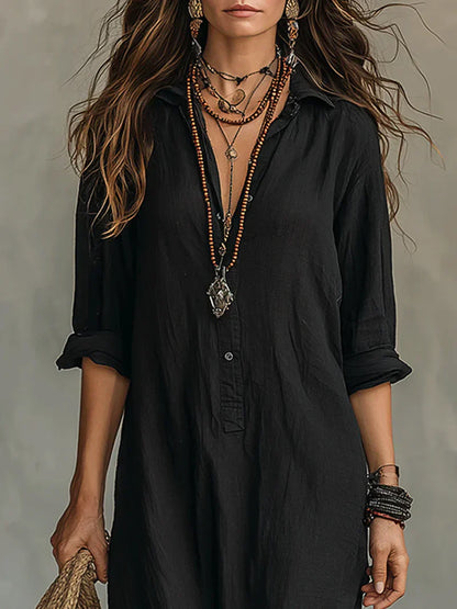 CARLA | VESTIDO MAXI NEGRO HOLGADO CON BOTONES