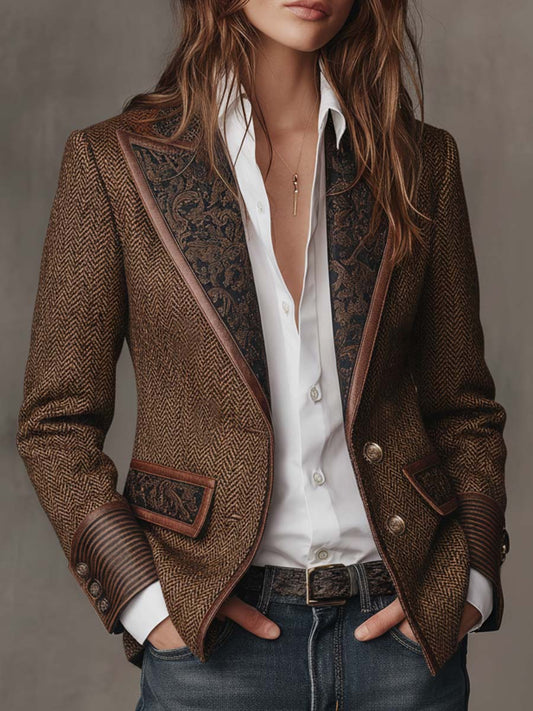 GISÈLE | BLAZER CON PANELES Y ESTAMPADO DE ESPIGA