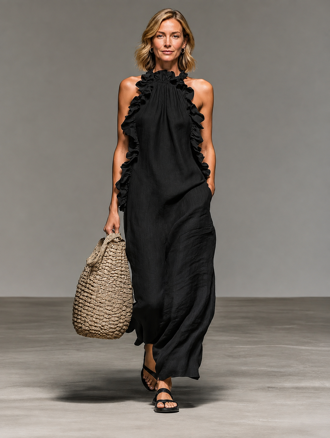 EMMA | VESTIDO LARGO CON VOLANTES SUAVES