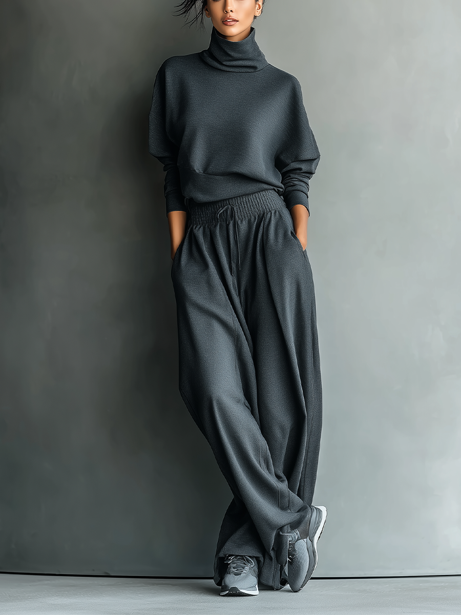 FÉLICITÉ | CONJUNTO DE PUNTO CON CUELLO ALTO Y PANTALÓN ANCHO