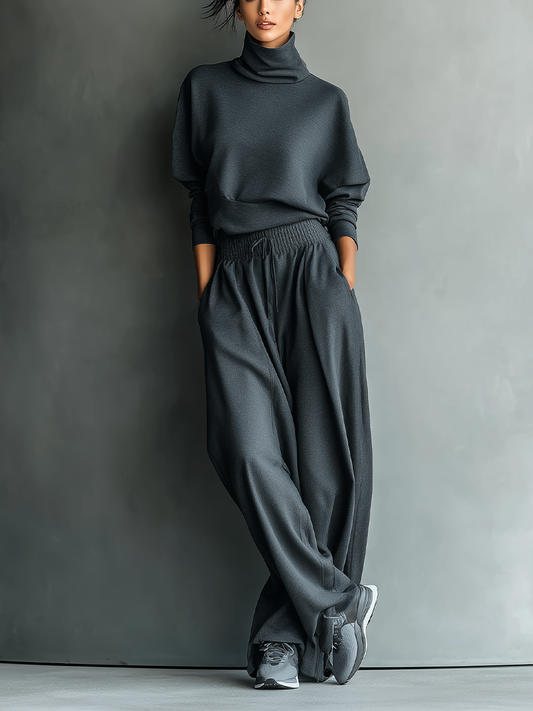 FÉLICITÉ | CONJUNTO DE PUNTO CON CUELLO ALTO Y PANTALÓN ANCHO