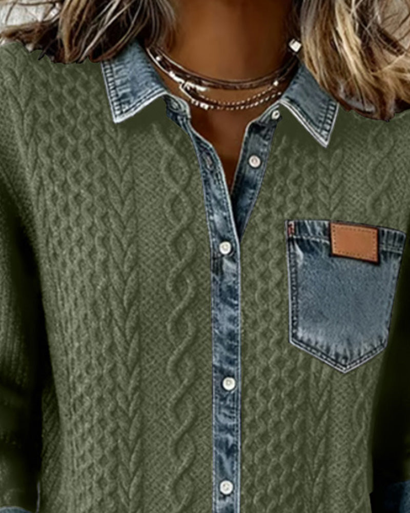 CAMISA MANGA LARGA CON PATCHWORK DENIM