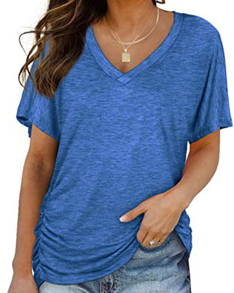 CAMISETA PLISADO LISO CUELLO DE V