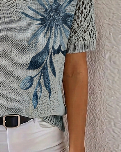 JERSEY CUELLO DE V DE PUNTO FLORAL