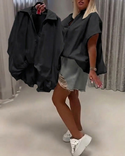 BLUSA CUELLO CORTE HOLGADO MANGA MURCIÉLAGO