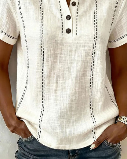 CAMISETA MODERNO CASUAL BOTÓN CUELLO DE V