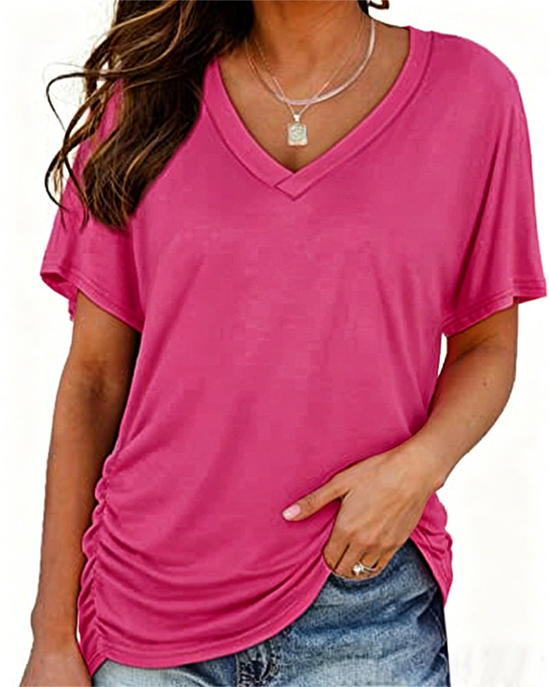CAMISETA PLISADO LISO CUELLO DE V