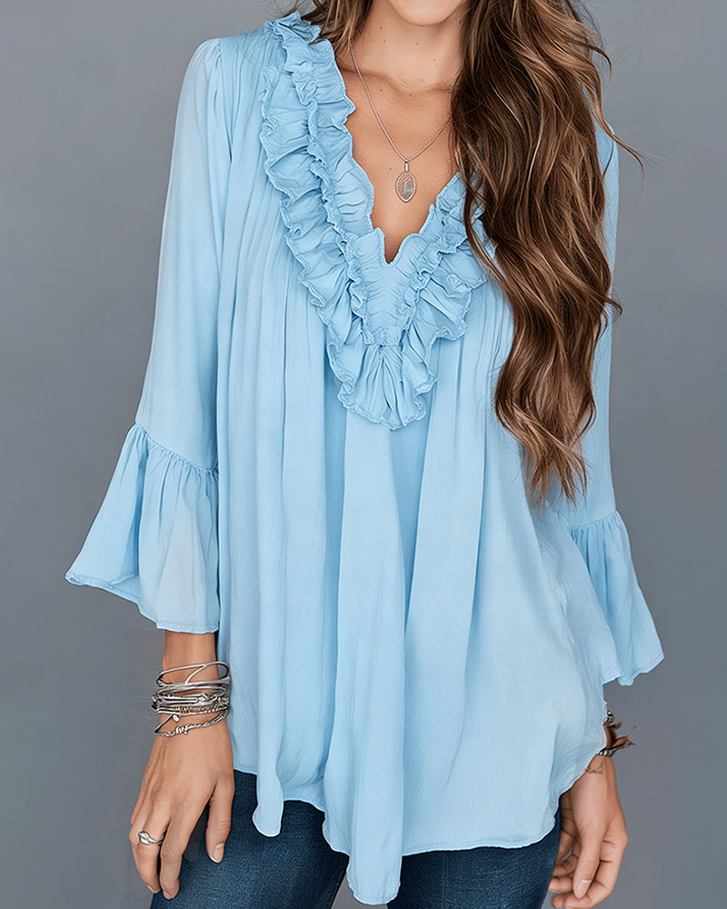 BLUSA ELEGANTE ESCOTE V VOLANTE