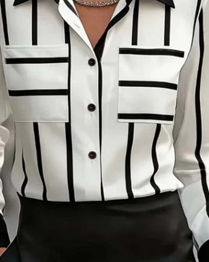 CAMISA A RAYAS BOLSILLO SATÉN CASUAL