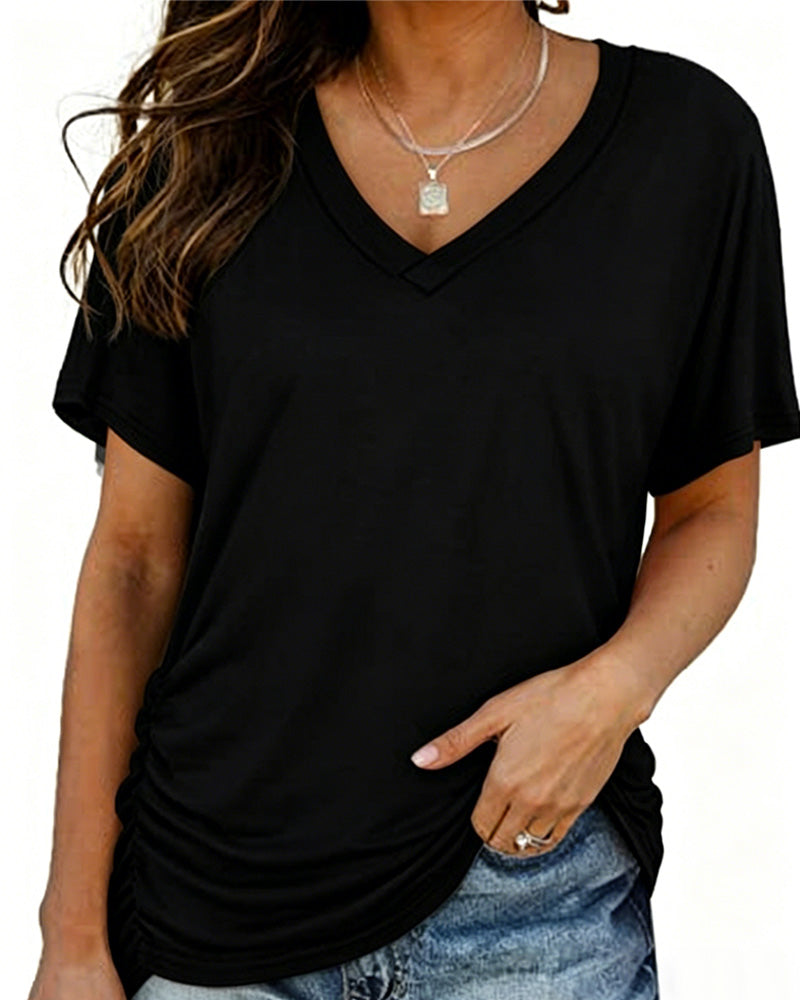 CAMISETA PLISADO LISO CUELLO DE V