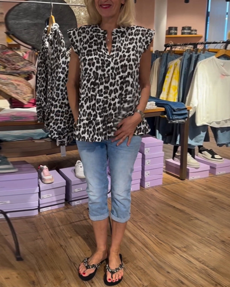 TOP CASUAL PATCHWORK ESTAMPADO DE LEOPARDO