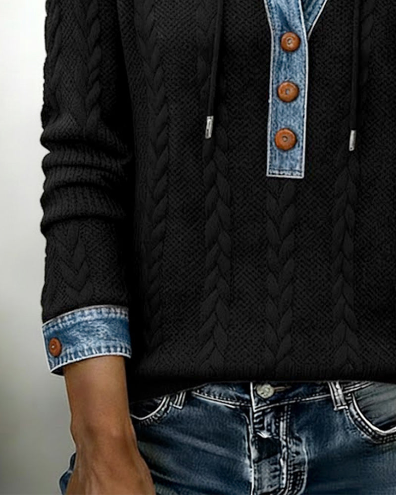 SUDADERA CON CAPUCHA CON CORTE DE COLOR Y BOTONES