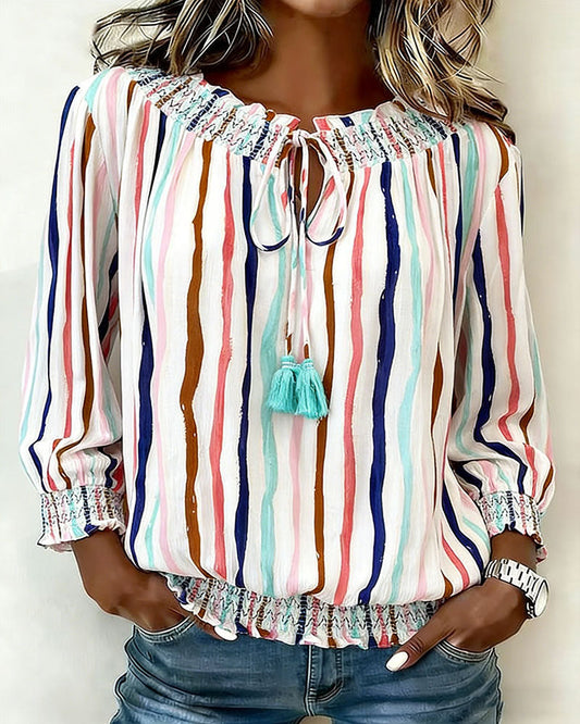 BLUSA BLOQUES DE COLOR RAYAS CORDÓN