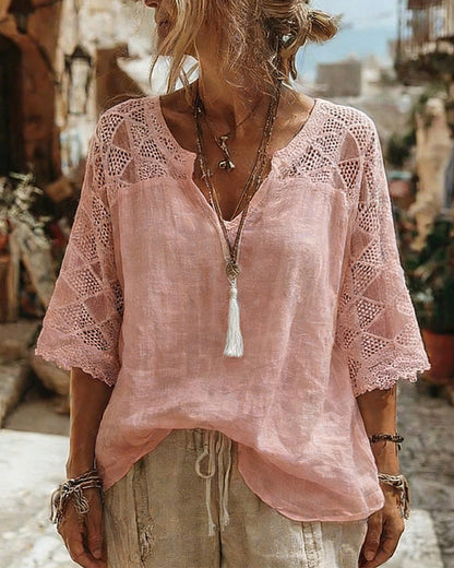 BLUSA LISA CON PANELES CUELLO DE V