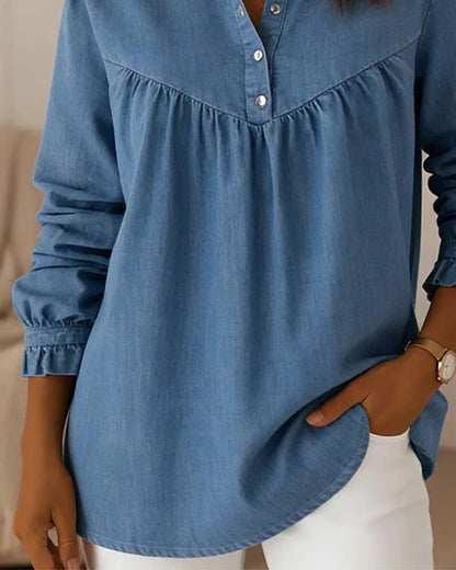 TOP DE DENIM CON VOLANTES ABOTONADO