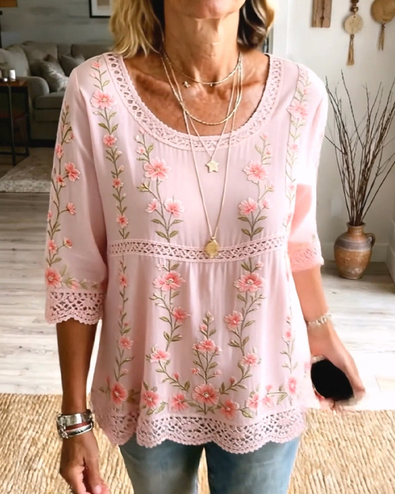 BLUSA FLORAL ENCAJE BABYDOLL