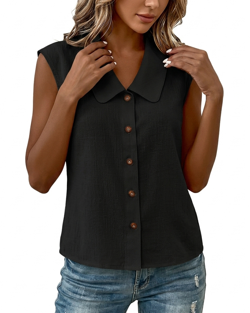 CAMISA SIN MANGAS CUELLO DE LINO Y ALGODÓN
