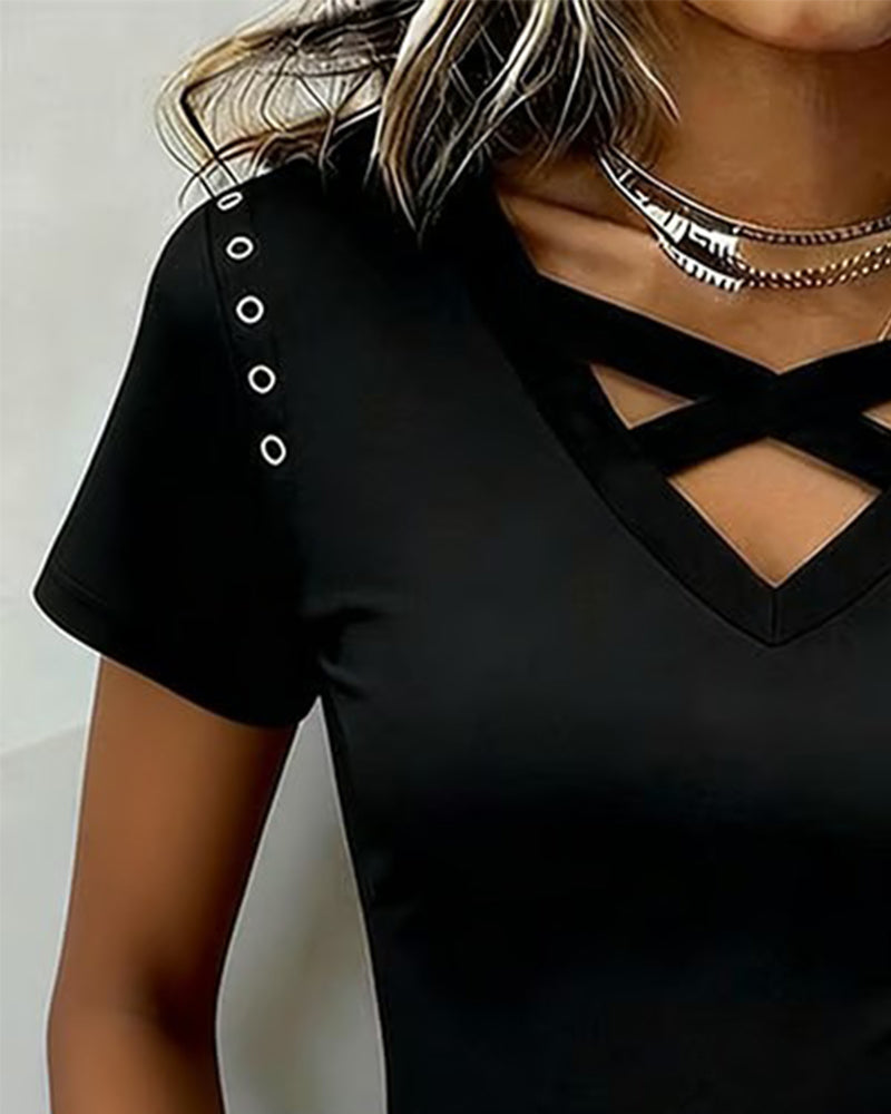 CAMISETA TIRA CRUZADA CALADO CORTE AJUSTADO