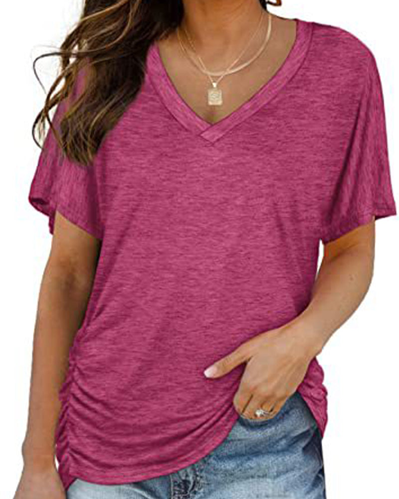 CAMISETA PLISADO LISO CUELLO DE V