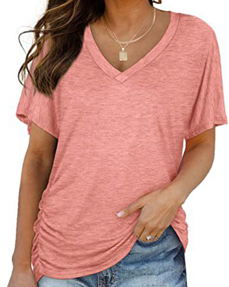 CAMISETA PLISADO LISO CUELLO DE V
