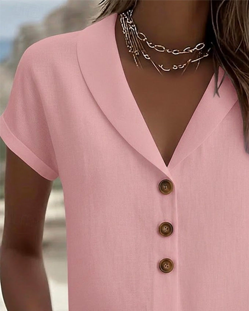CAMISA BOTÓN BAJO CUELLO MANGA CORTA
