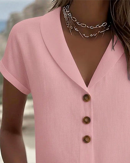 CAMISA BOTÓN BAJO CUELLO MANGA CORTA