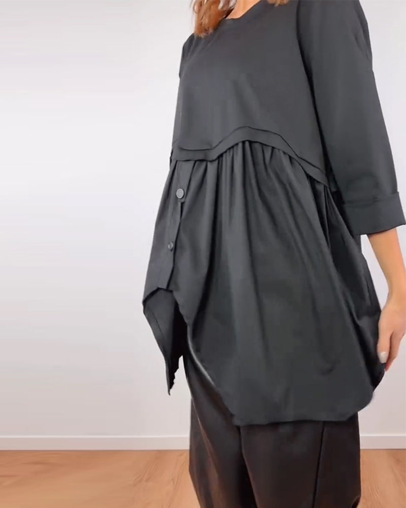 BLUSA LÍNEA A ASIMÉTRICA PLISADO