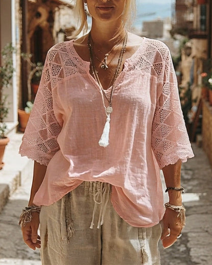 BLUSA LISA CON PANELES CUELLO DE V